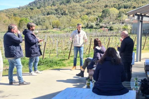 El viñedo de Cuñas Davia acoge a los periodistas del press trip de la ruta del vino
